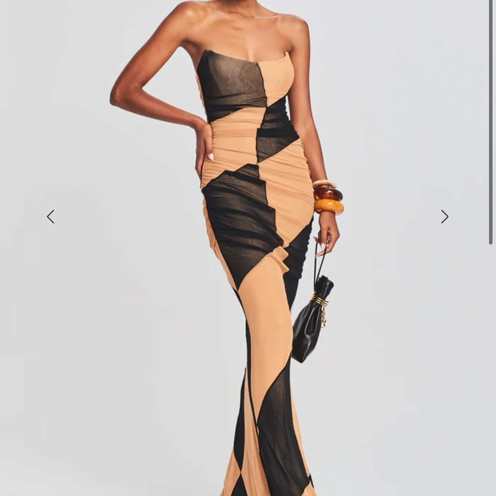 Retrofete Ford Dress Strapless Black and Tan Dress